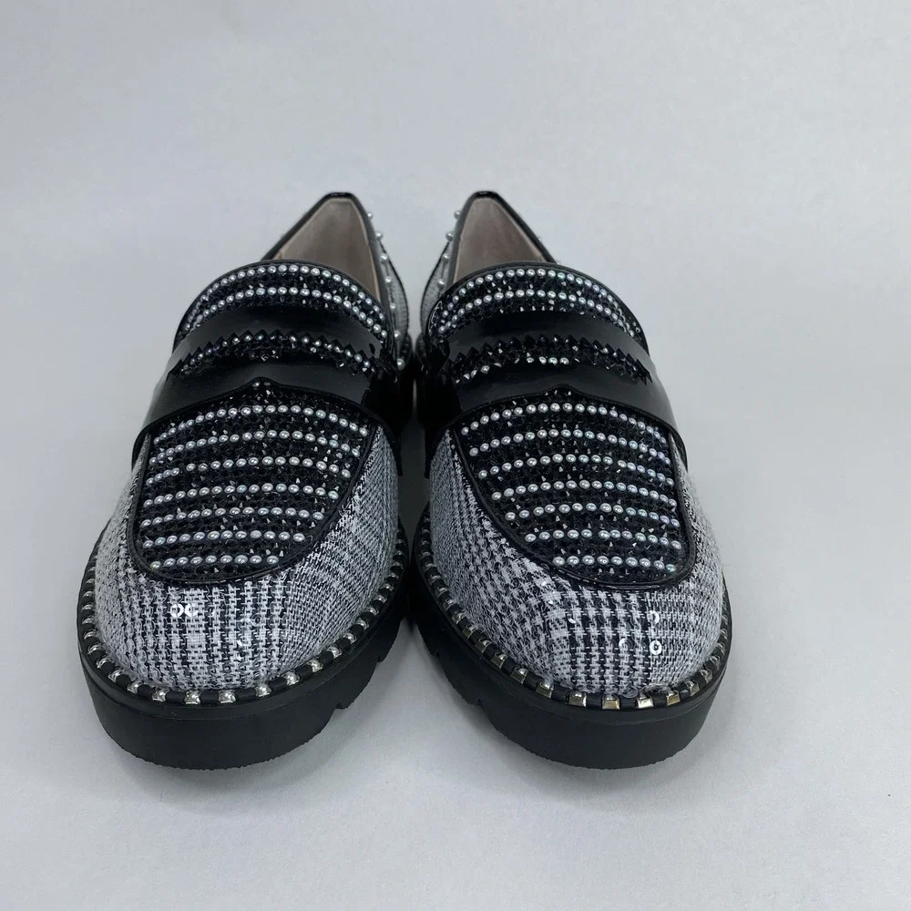 Betsey‎ Johnson Darian Pearls Sequins Plaid Patent Loafer Shoes Size 6M